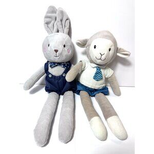Spark Create Imagine Rabbit & Lamb Plush Rattle Bowtie Gray Blue Lot of 2